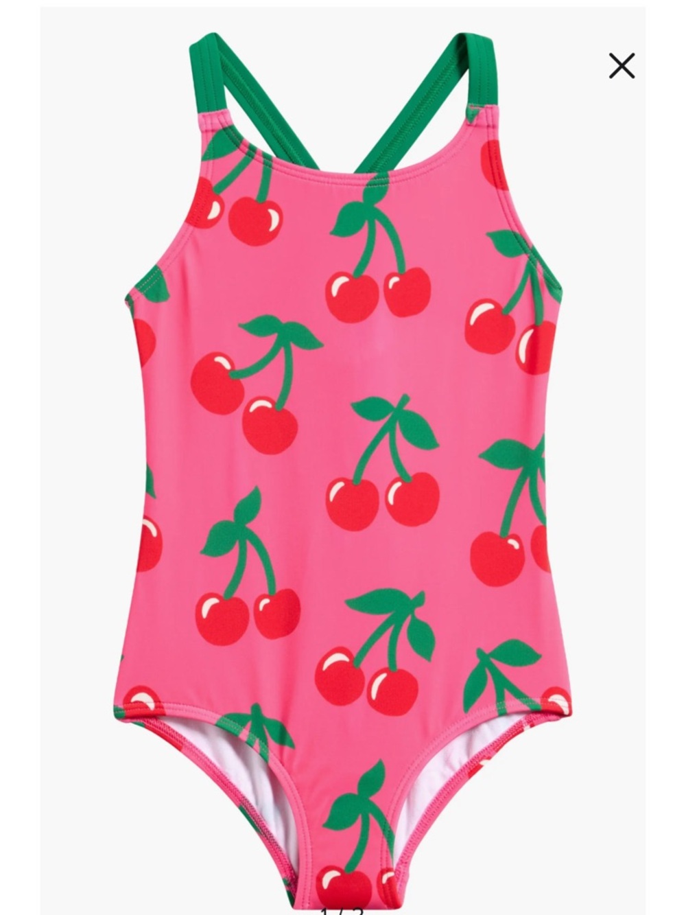 Mini Boden Cherry Print, Cross-Back Swimsuit